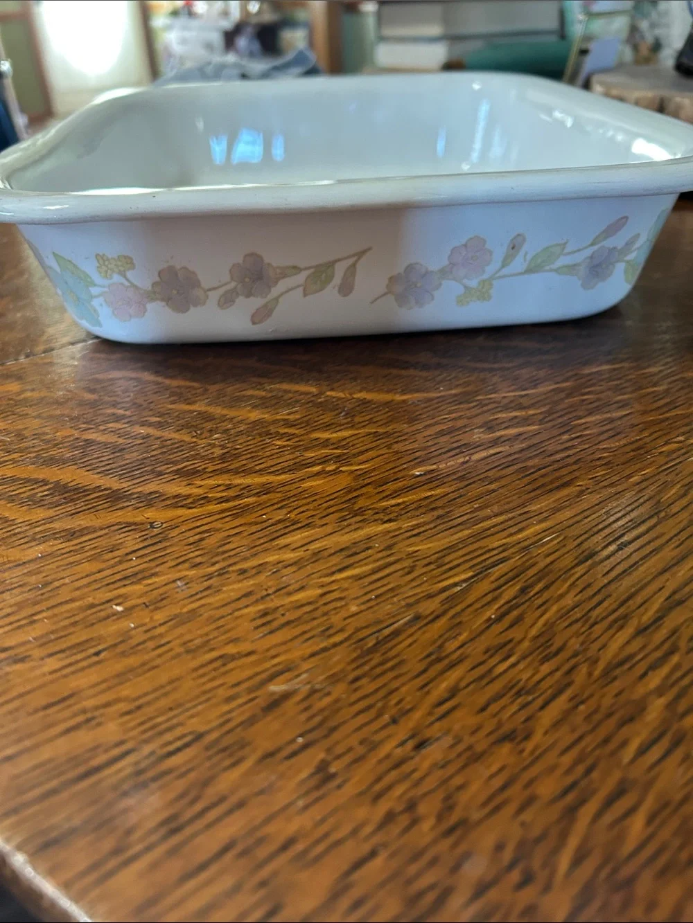 Corningware White Baking Dish with Pastel Bouquet Pattern